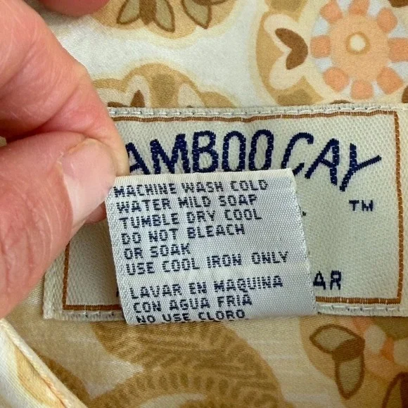 Vintage Bamboo Cay Hawaiian x El Cortez Las Vegas Shirt Men Large Beige Floral - Picture 9 of 9